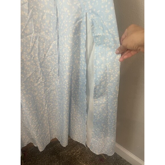 KUTUMAI Off Shoulder Puff Sleeve Floral Maxi Dress Sky Blue - Picture 2 of 9